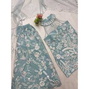 Ropa Elegante de la India y Pakistán para Fiestas, Hermoso Dupatta con Top y Traje Plazzo - Product Image 4