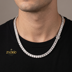 สร้อยคอเทนนิสทรงบาแกตต์ทอง 14K ประดับเพชรแบบ Iced Out ระดับพรีเมียม - Product Image 1