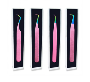 4 pinces à épiler roses courbées pour extensions de cils, pointues, à bout fin, pour cils volumineux, salon de beauté, 12,3 cm, par Numisma CE - Product Image 4