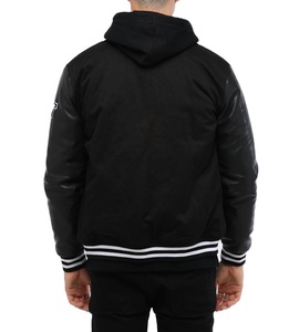 Chaqueta Varsity Letterman de Cuero Genuino y Lana Color Negro Sombra - Product Image 2