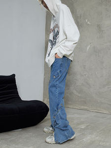 Pantalones Vaqueros de Algodón de Alta Calidad para Hombre, Pantalones Holgados de Moda Personalizados para Hombre, Estilo Baggy, Venta al por Mayor OEM - Product Image 3