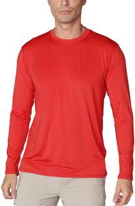 Men Red Long Sleeve UPF 50 <b>Sun</b> Protection Quick Dry Performance Fishing Shirt Solid Color Pullover Top - Product Image 2
