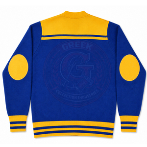 Cardigan en tricot bleu OEM Sigma Sorority pour femmes, style preppy, col en V, manches longues, couleur contrastée, broderie grecque, hiver - Product Image 3