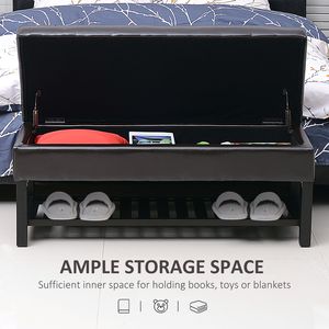 Panca contenitore imbottita in similpelle marrone scuro con scarpiera da 44 pollici - Product Image 4