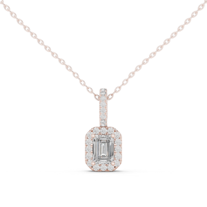 Pendentif halo en or rose 10 carats avec diamant de laboratoire taille émeraude de luxe pour femme - Product Image 1