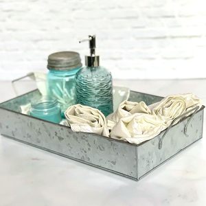 Rustic Galvanized Metal <b>Storage</b> <b>Tray</b> with Side Handles Farmhouse Organizer Decorative Serving Basket - Product Image 3