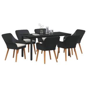 Juego de comedor de jardín de 7 piezas en ratán sintético negro con cojines - Product Image 2