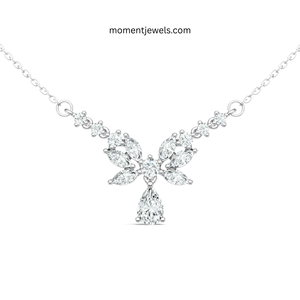 Collier Pendentif en Argent Sterling 925 avec Moissanite Coupe Poire Sertie Griffe, Chaîne à Maillons, Bijou Floral de Mariage pour Femme, Idéal Cadeau - Product Image 1
