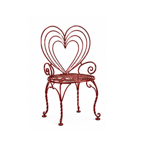 Chaise de salle à manger en métal à dossier en forme de cœur, style victorien, rouge antique, mobilier d'extérieur - Product Image 1