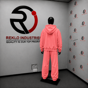 Coral Pink <b>Men</b> Tracksuit Set Plain Full Zip Hoodie Jogger Pants Custom Wholesale Casual Streetwear Sportswear <b>Fleece</b> Two Pieces - Product Image 4