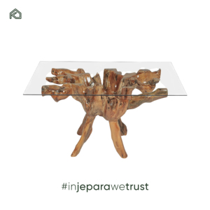 Antique Rustic Square Teak Root Solid <b>Wood</b> Eco-Friendly Durable Outdoor Commercial Restaurant Dining <b>Table</b> Glass Top Made - Product Image 2