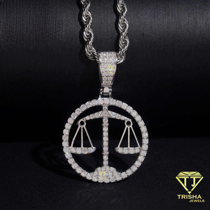 Collier pendentif Balance de la Justice Hip Hop avec diamant Moissanite, bijoux en argent 925, design rond glacé pour hommes et femmes - Product Image 3