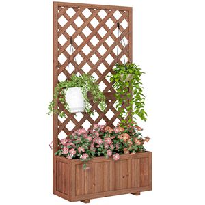 59\" Outdoor Wooden Raised Garden Bed with Trellis <b>Planter</b> <b>Box</b> for Climbing Vine Plants Flower Pots & <b>Planters</b> Drainage Holes - Product Image 1