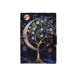 <b>A5</b> Celestial Moon Tree Handmade Paper Journal Eco Friendly Notebook 100 Pages Double Side Writing <b>Diary</b> with Metal Lock Vintage - Product Image 1