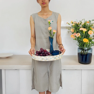 Bandeja Redonda de Nácar con Diseño de Peces, Bandeja Decorativa de Madera Lacada con Concha - Product Image 6