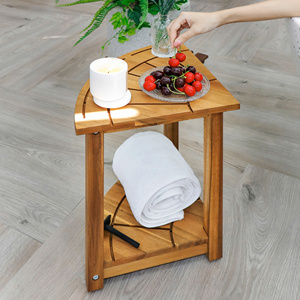 Acacia Wood Corner <b>Stool</b> Designed With Space Saving Shape And Solid Construction Ideal For Bathroom Shower And <b>Small</b> Spaces - Product Image 5