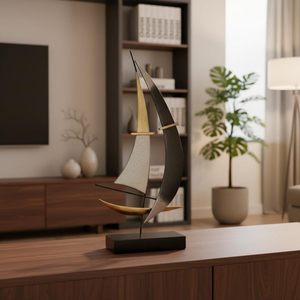 Statue de voilier en fer forgé, décoration de bateau moderne, ornement de voilier minimaliste de luxe pour salon, bureau, étagère - Product Image 2