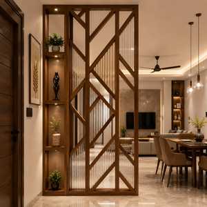 Modern Wooden Decorative <b>Room</b> Partition with Vertical Slats and Designer Geometric Panel Home <b>Divider</b> Decor Custom Design - Product Image 1