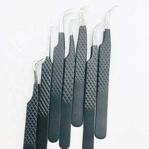 Qualité supérieure Professionnel Noir Mat Argent Acier Inoxydable Diamant Grip Pointu Personnalisé Marque Privée Extension de Cils - Product Image 2