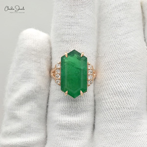Bague de cocktail de luxe en émeraude zambienne et diamants, or rose massif 14 carats, 9,93 carats au total, sertie à griffes, livraison rapide, bague de fiançailles - Product Image 4