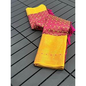 DISEÑADOR BROCADO SEDA ZARI TEJIDO TRABAJO SAREE CON BLUSA DESCOSADA ROSA - Product Image 1