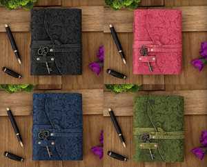 Journal relié en spirale en cuir gaufré floral personnalisé Vedant avec clé, carnet de voyage rustique vintage, cadeau - Product Image 5