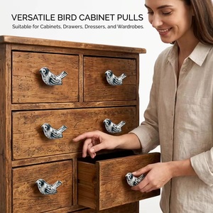 Cast Iron Durable Distressed Bird Cabinet <b>Knobs</b> and Drawer Pulls with Rustic Blue White Design for Bedroom and Kitchen Use - Product Image 2