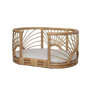 Canapé pour animaux de compagnie en rotin délicat, design Sunburst, lit pour chien en osier avec coussin, meuble décoratif pour chat, pour salon, intérieur de maison - Product Image 2