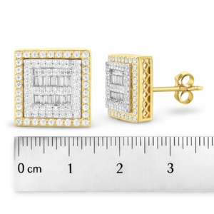 Pendientes de tuerca con broche de rosca de moissanita y diamantes en racimo, corte baguette, oro macizo de 10K, chapado en rodio, estilo hip-hop, unisex, regalo, boda - Product Image 3