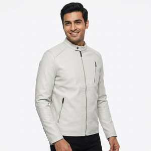 Chaqueta de Cuero Genuino de Vaca para Hombre, Corte Ajustado, Estilo Británico Vintage, Cuello Alto, Logotipo Frontal, Color Negro, Venta al Por Mayor - Product Image 1