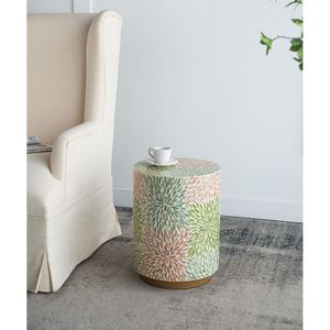 D14x18 Green/<b>Pink</b> Accent Side Table Garden Capiz <b>Stool</b> Console Tables Elegant Cylindrical Design - Product Image 5