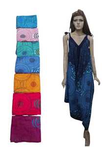 Vestido Boho de Verano con Cuello en V, Largo hasta el Suelo, Silueta en A, Tejido, con Dobladillo Asimétrico, Estampado Geométrico, Manga Murciélago, Casual, de Rayón - Product Image 1