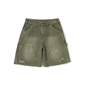 Shorts en jean pour homme, ourlet brut, longueur mi-cuisse, coupe bootcut, style streetwear, jorts, effet vieilli, vintage, hiver, séchage rapide, nylon/coton, motif 3D - Product Image 3
