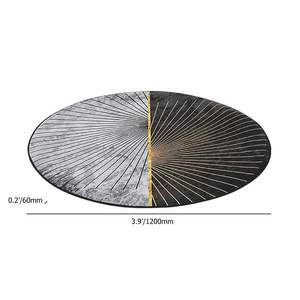 Moderno abstracto 4 'X 4' Alfombra de área redonda Gris y oro Mezcla de colores Juego de alfombras decorativas - Product Image 4