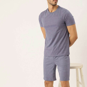 Ensemble assorti t-shirt côtelé en coton à manches courtes et short pour homme, haute qualité, décontracté, été, col ras du cou, logo personnalisé, OEM, vente en gros - Product Image 6