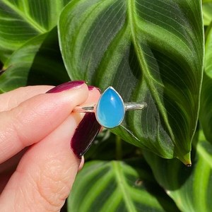 Handmade Ocean Blue Chalcedony <b>Ring</b> 925 Sterling Silver Teardrop AUS Size Gemstone Jewelry Women Gift Wholesale - Product Image 4