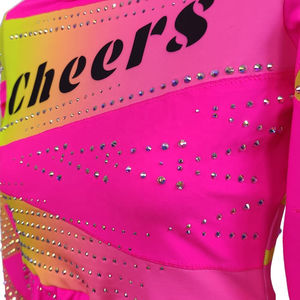 Nuevo Uniforme de Animadoras para Niñas, Color Rosa y Amarillo, con Estampado por Transferencia Térmica, Falda con Pedrería, Elástico, para la Escuela - Product Image 5