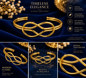 18K Gold Plated Trendy Infinity Cuff <b>Bangle</b> Geometric Brass Bracelet Handmade Unisex Fashion Jewelry Gift - Product Image 3