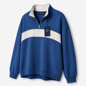 Sweat-shirt décontracté pour femme Silk Road, bleu uni, en polyester/coton, demi-zip, anti-boulochage, coupe classique, col montant, idéal pour l'été, pas cher - Product Image 1