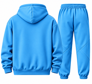 Ensemble jogging et sweat à capuche en polaire bleu pour homme avec poches – Tenue décontractée de sport - Product Image 2