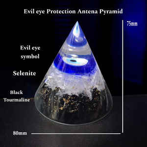 Dernière Protection contre le mauvais œil Pyramide à cône de 8cm Sélénite Tourmaline noire Puces de pierres précieuses naturelles Orgone Pyramide Agate en vrac Orgonite - Product Image 2