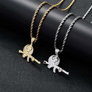 Hiphop Jewelry <b>Men</b> Women Cartoon Grip Gun Charm <b>Necklaces</b> Full Iced Out Diamond <b>Pendant</b> Man Jewelry - Product Image 2