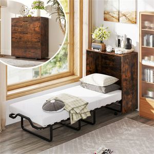 Letto a scomparsa mobile marrone rustico 220x86x105 cm con ruote bloccabili, letto a parete salvaspazio pieghevole con spessore 10 cm - Product Image 2