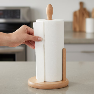 Modern Wood Kitchen <b>Paper</b> <b>Towel</b> Holder Stand 360 Rotating Free Standing Tissue <b>Roll</b> Rack - Product Image 1