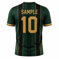 Camiseta de Fútbol FC Champions para Hombre, Cuello Redondo, Manga Corta, Sublimada, 100% Poliéster, Transpirable, Rayas Verdes y Negras