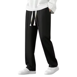 Pantalon décontracté pour homme, couleur blanche, léger, brodé, de haute qualité, personnalisé, devant plat, fermeture éclair - Product Image 3