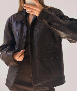 Sustainable OEM Service Customizable Bulk Quantity Women Leather Jacket Winter Durable Breathable Thick Hooded - Product Image 2