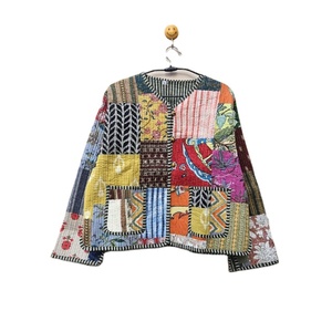 Indian Handmade Vintage Cotton Short <b>Quilted</b> <b>Jacket</b> for Women Unique Winter Outwear Stripe Printed Patchwork <b>Patterns</b> - Product Image 1