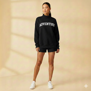 Ensemble deux pièces pour femme, col haut, manches longues, au-dessus du genou, style streetwear, avec polaire respirante et écologique. - Product Image 5