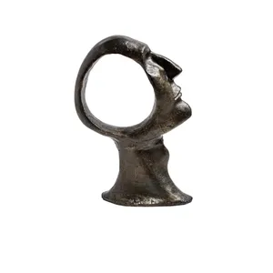 Modern Bronze Sculpture Abstract Face Art Decor Tabletop Statement Piece Handmade Irregular Shape Living Room Design - Product Image 1